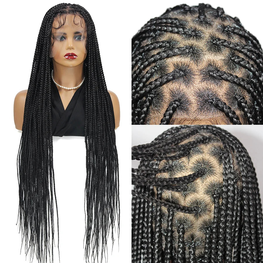 36" Knotless Box Braids Wig | Fulani Cornrows | 360 Full Lace | Baby Hair | Black Women Luxegan