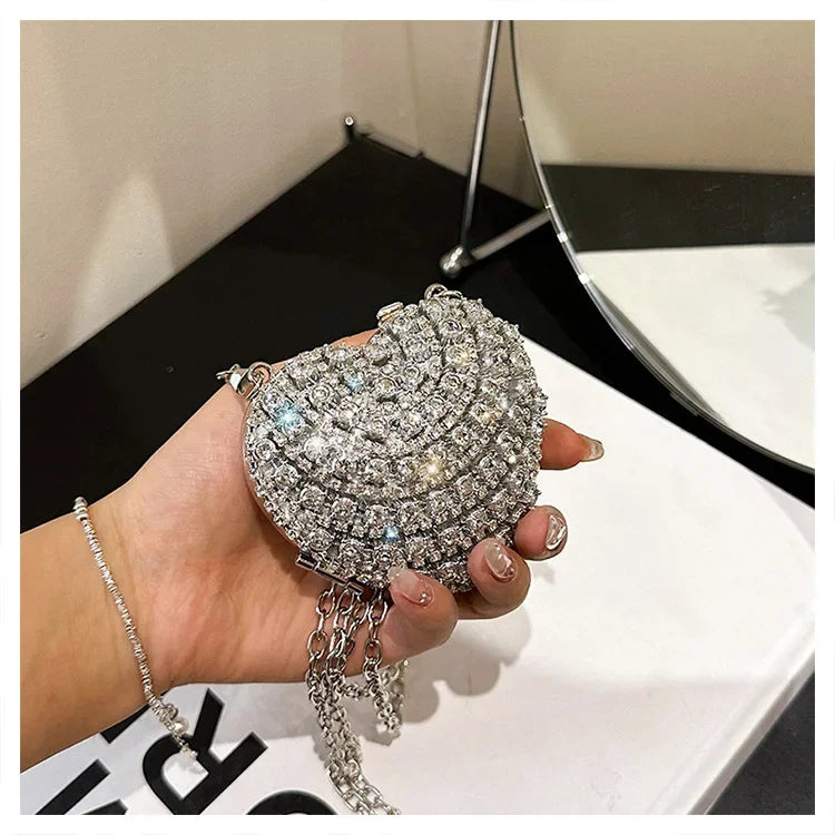 Luxury Mini Diamond Inlay Heart-Shape Crystal Clutch | Rhinestone Evening Bag Luxegan