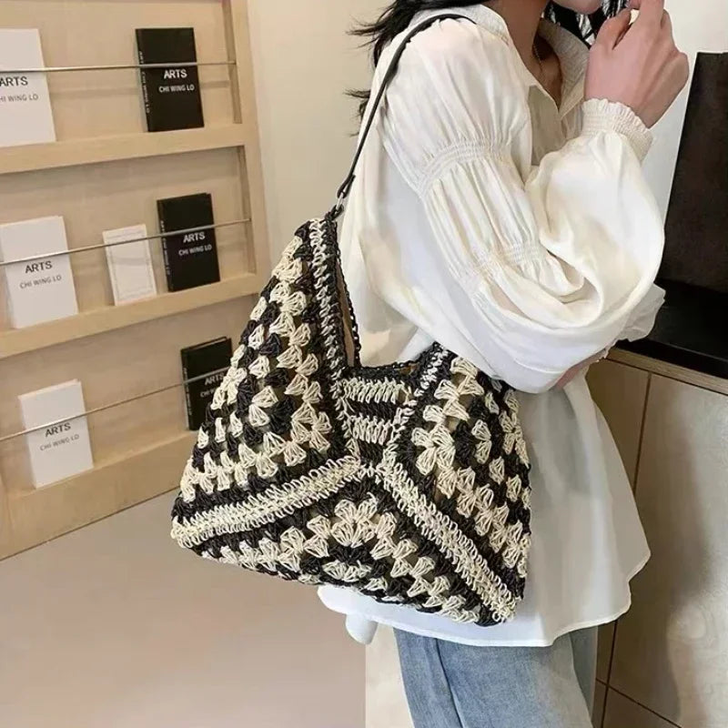 Women's Weaving Top-Handle Tote Bag | Large Portable Shoulder Bag, Summer Beach Purse & Shopper Satchel Luxegan