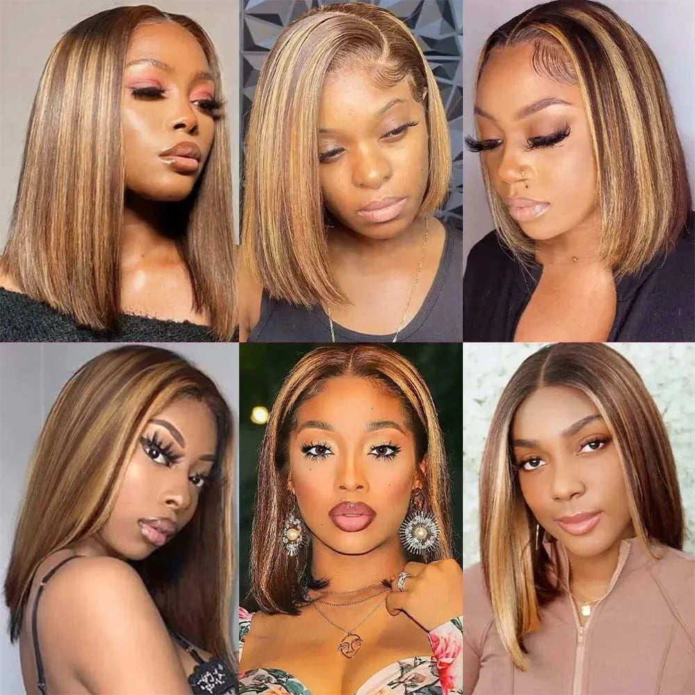 Ombre 4/27 Highlight Straight Bob Wig | 13x4 Transparent Lace Front Remy Human Hair Wig for Black Women Luxegan