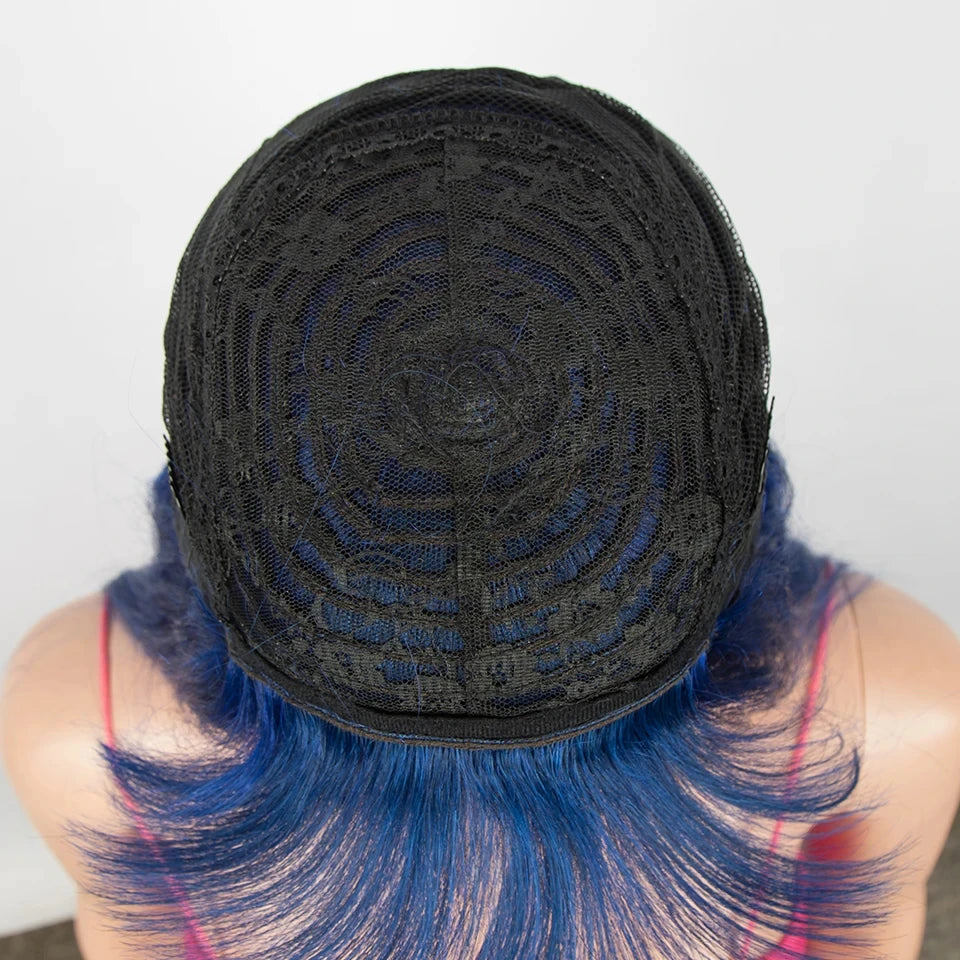 Royal Blue Straight Wig with Bangs | Glueless "Wear to Go" Human Hair Luxegan