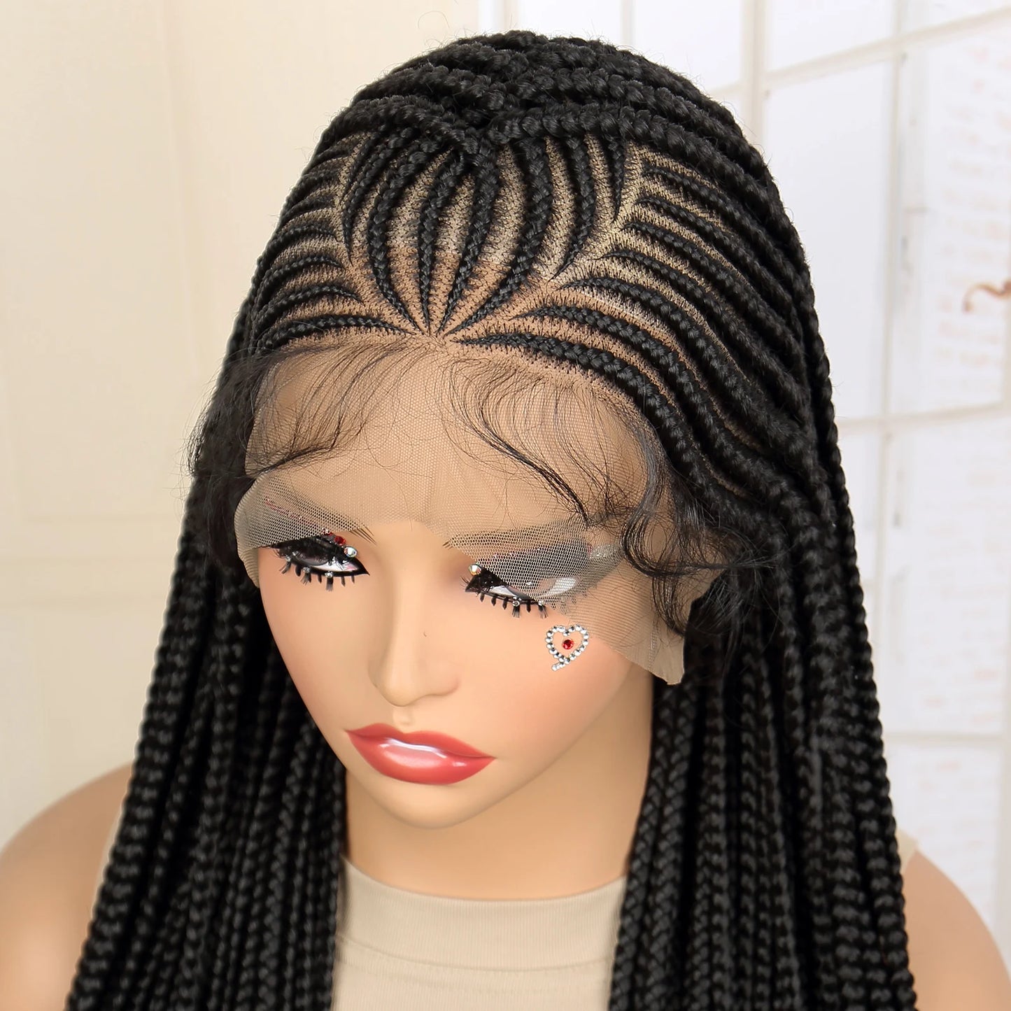 36" Cornrow & Knotless Box Braids Wig | Full Lace | Baby Hair | Twist Accents | Kanekalon Hair