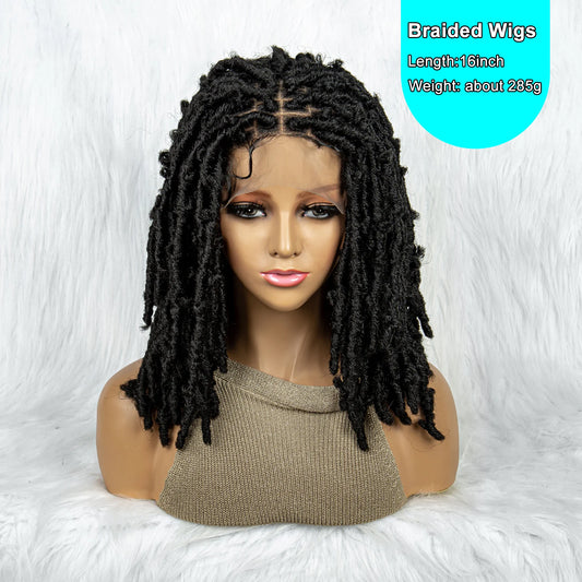 16" Short Knotless Butterfly Locs Wig | Synthetic Lace Front Luxegan