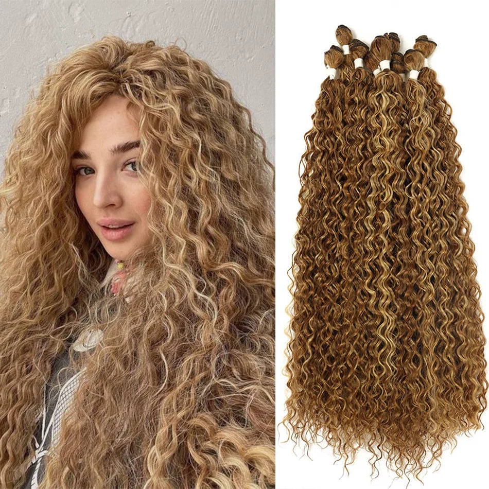 Long Curly Synthetic Hair Bundles | Water Wave Extensions | 28–32 Inches Luxegan