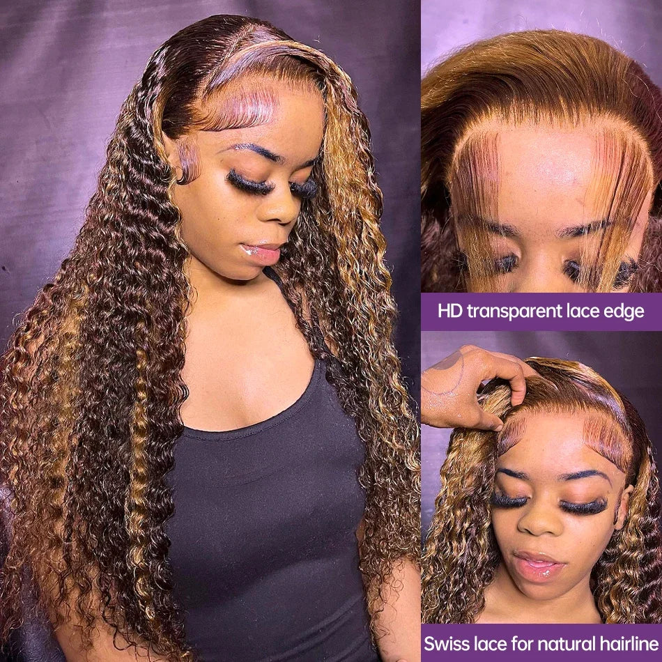 HD Transparent Highlight Deep Wave Lace Front Wig | Honey Blonde Brazilian Remy Hair