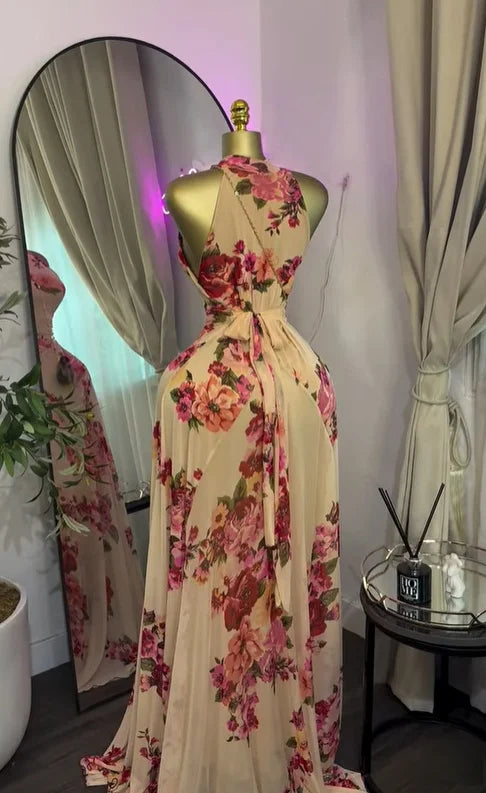 Floral Print Off-Shoulder Mermaid Maxi Dress – Belted, Floor-Length Luxegan