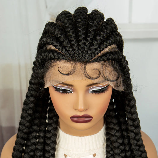36" Cornrow Knotless Braids Wig | Full Lace Frontal | Baby Hair | Cosplay Luxegan
