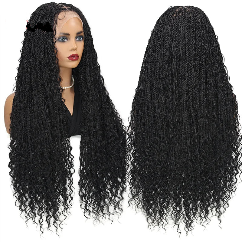 Bohemian Box Braided Wig | Full Lace Senegalese Twist & Goddess Locs Styles | Synthetic Braided Wig | Light Brown Lace