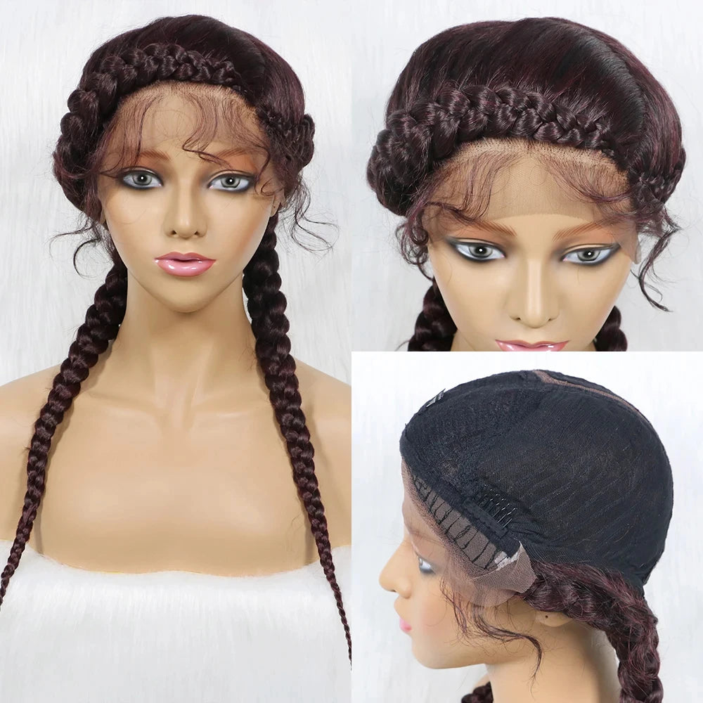 24" Dutch Cornrow Box Braid Wig | Lace Front Synthetic Wig with Baby Hair | Afro Wig for Black Women | High-Temp Fiber Luxegan