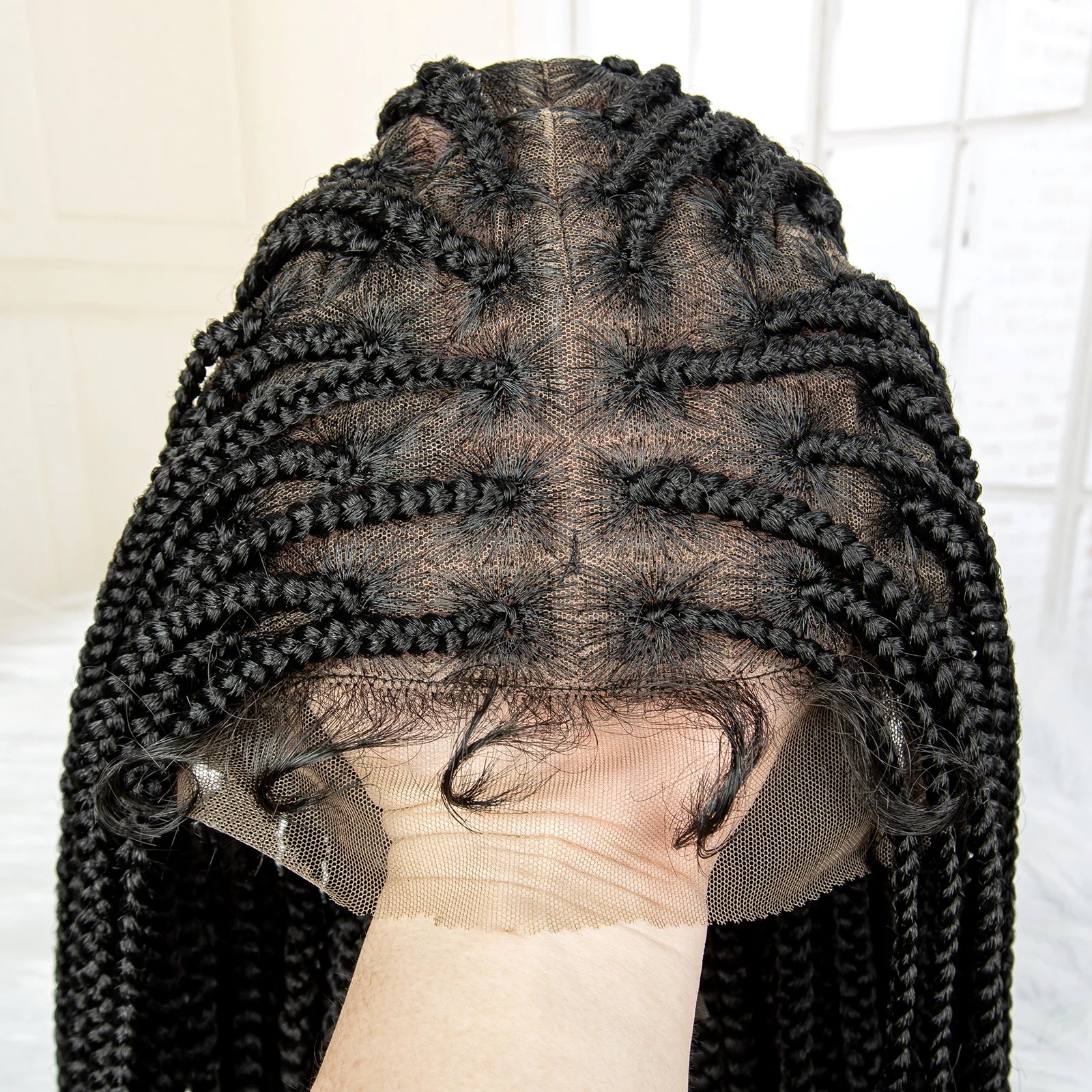 36" Long Knotless Braided Wig - Full Lace, Cornrow Accents, Baby Hair - For Black Women