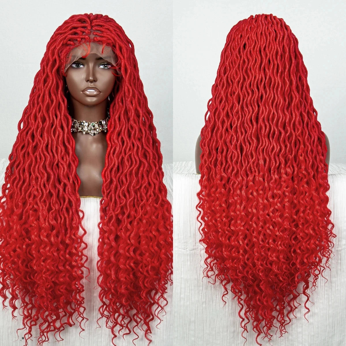 Colorful Dreadlocks & Water Wave Braids Wig | Lace Front | Baby Hair Luxegan