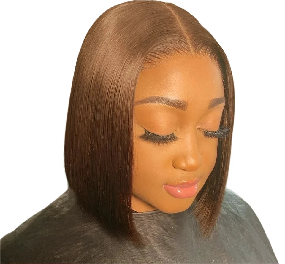 #4 Chocolate Brown Bob Wig | Glueless | Ready To Wear | Brazilian Hair | Human Hair | Straight | Invisible | Closure Wigs For Women - Luxegan