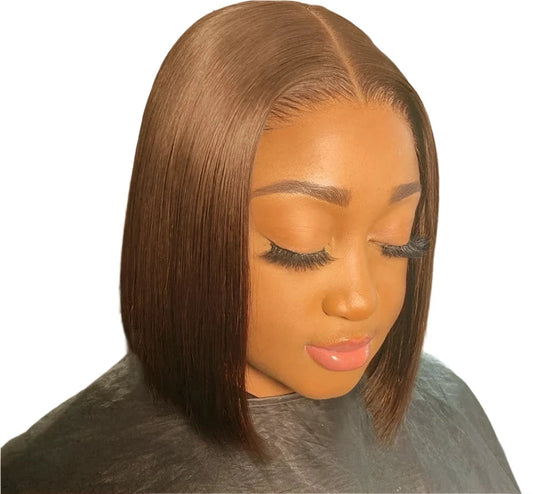 #4 Chocolate Brown Bob Wig | Glueless | Ready To Wear | Brazilian Hair | Human Hair | Straight | Invisible | Closure Wigs For Women - Luxegan