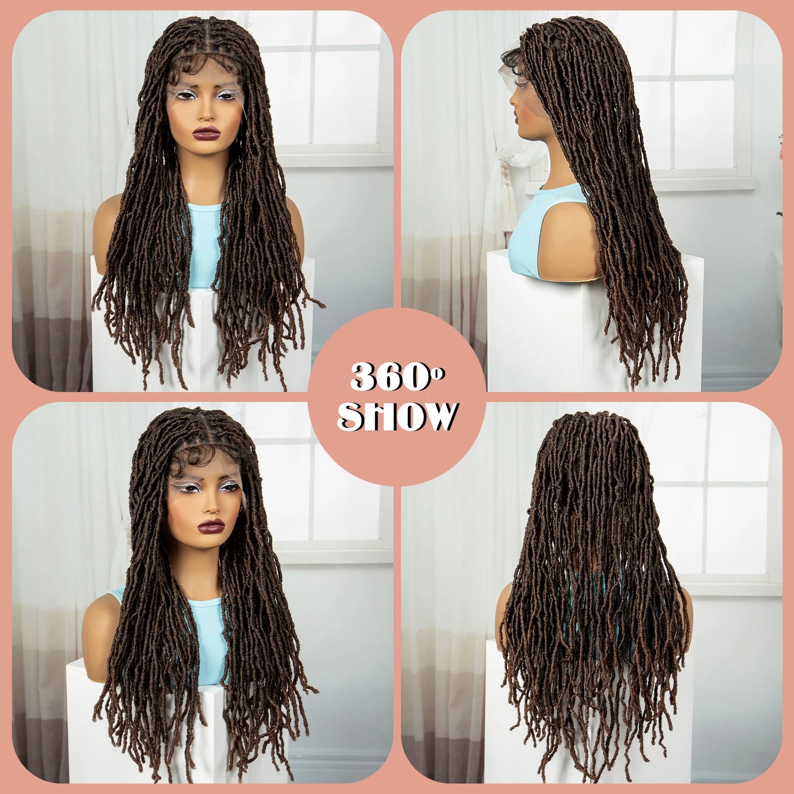24" Knotless Box Locs Braided Wig | Full Lace Frontal Dreadlock Style Luxegan