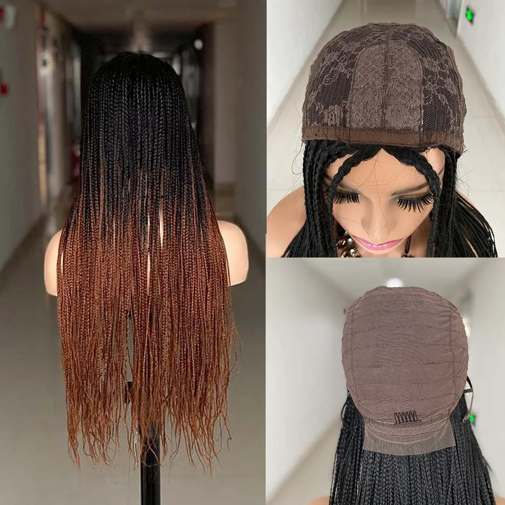 26" Ombre Box Braided Cosplay Wig | Long Straight Braids with Curly Ends | Synthetic Twist Braiding Hair Luxegan