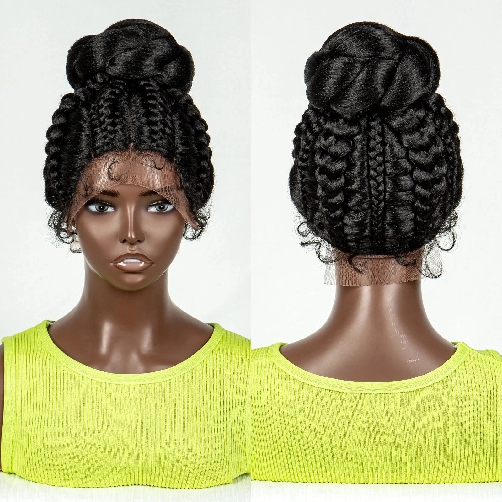 Bun Updo Knotless Box Braids Wig | Cornrow Ponytail | Lace Front | Baby Hair Luxegan