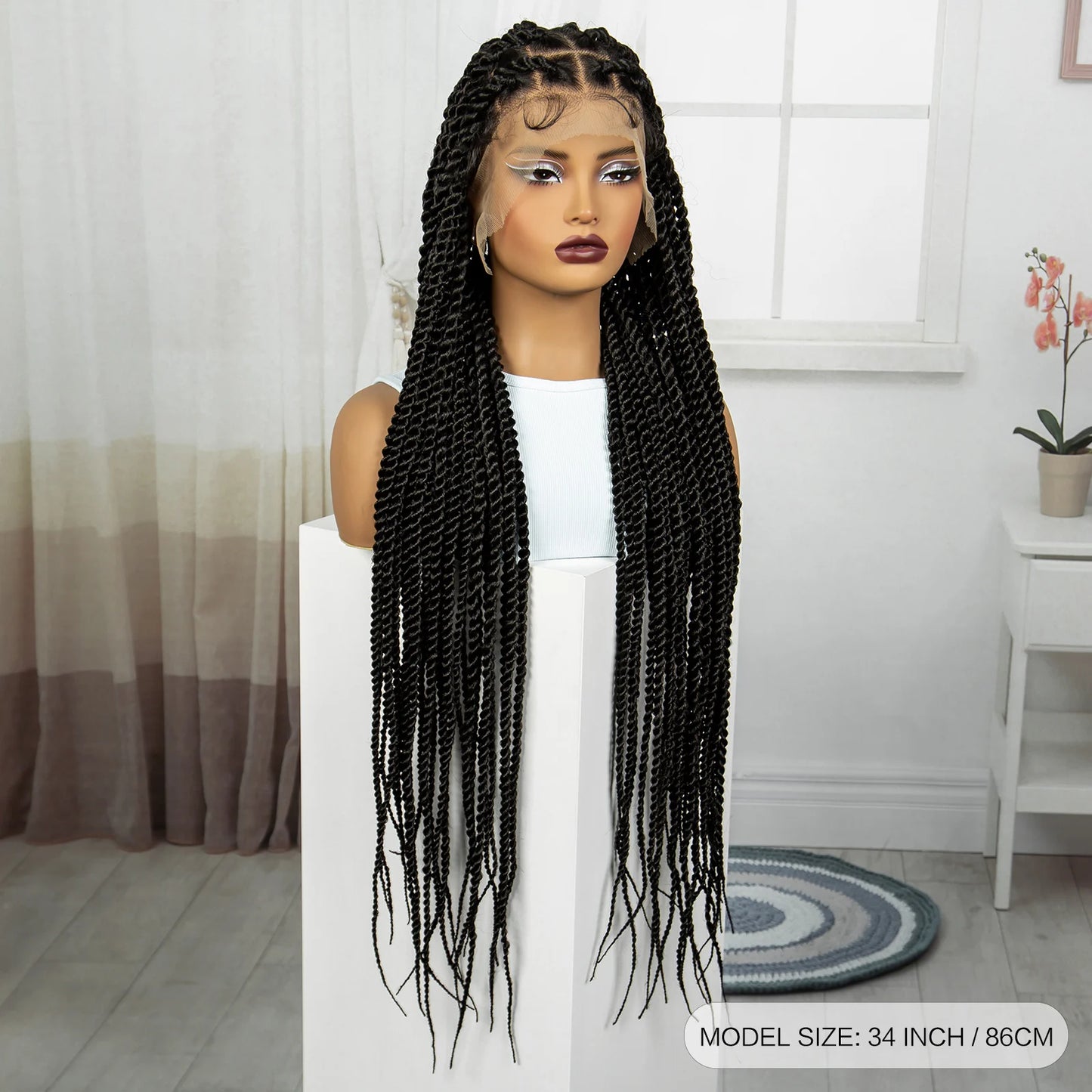 34" Twisted Knotless Box Braids Wig | Full Lace | Baby Hair | Synthetic Braids | Black Women
