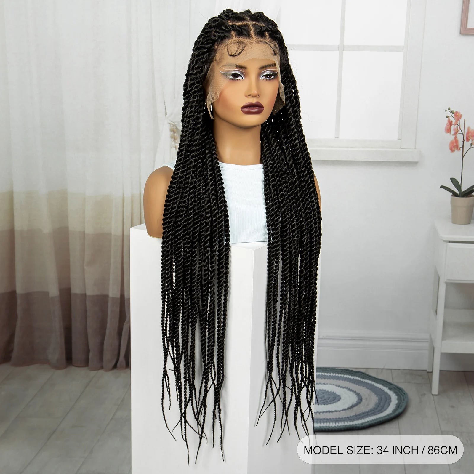 34" Twisted Knotless Box Braids Wig | Full Lace | Baby Hair | Synthetic Braids | Black Women