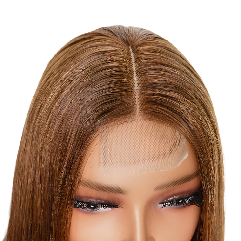 Brown 2x6 Kim K Closure Wig | Transparent Lace Front Middle Part Straight Human Hair Bob Luxegan