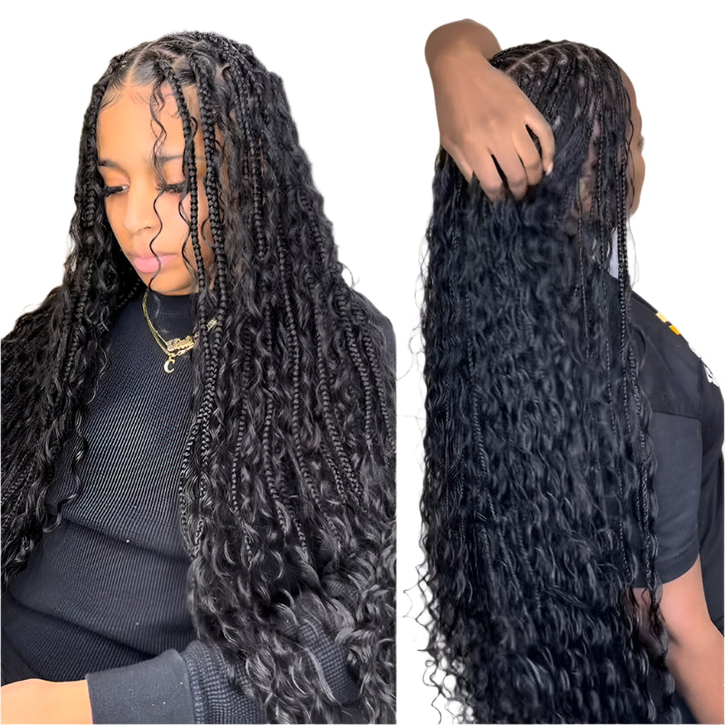 32" Blonde Goddess Locs Wig | Boho Braids & Curls | Full Lace Front | Baby Hair | Synthetic Hair