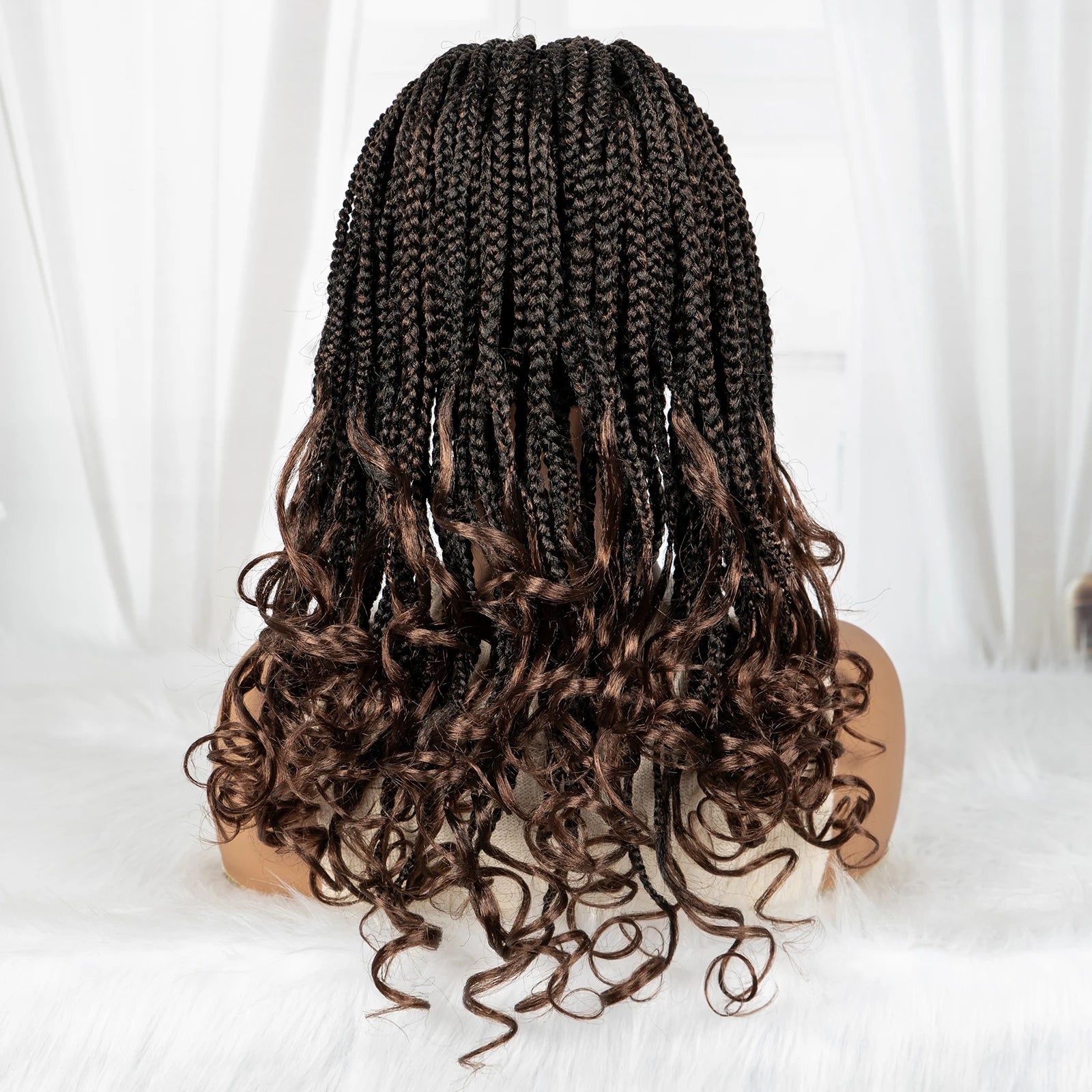 Burgundy Knotless Braids Wig with Curly Ends | 9x6 Lace Front | Blended Box Braids Luxegan