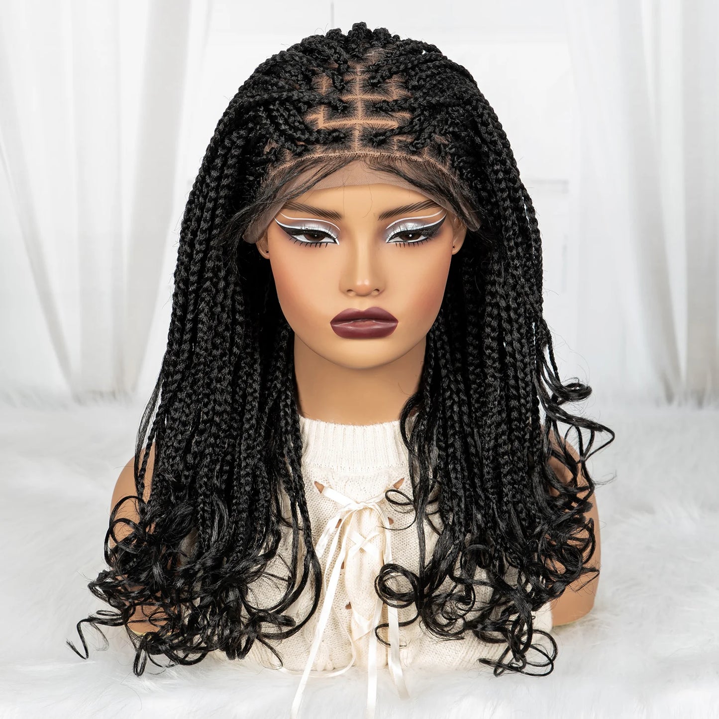 9x6 Lace Front Knotless Braids Wig with Curly Ends | Blended Box Braids Luxegan