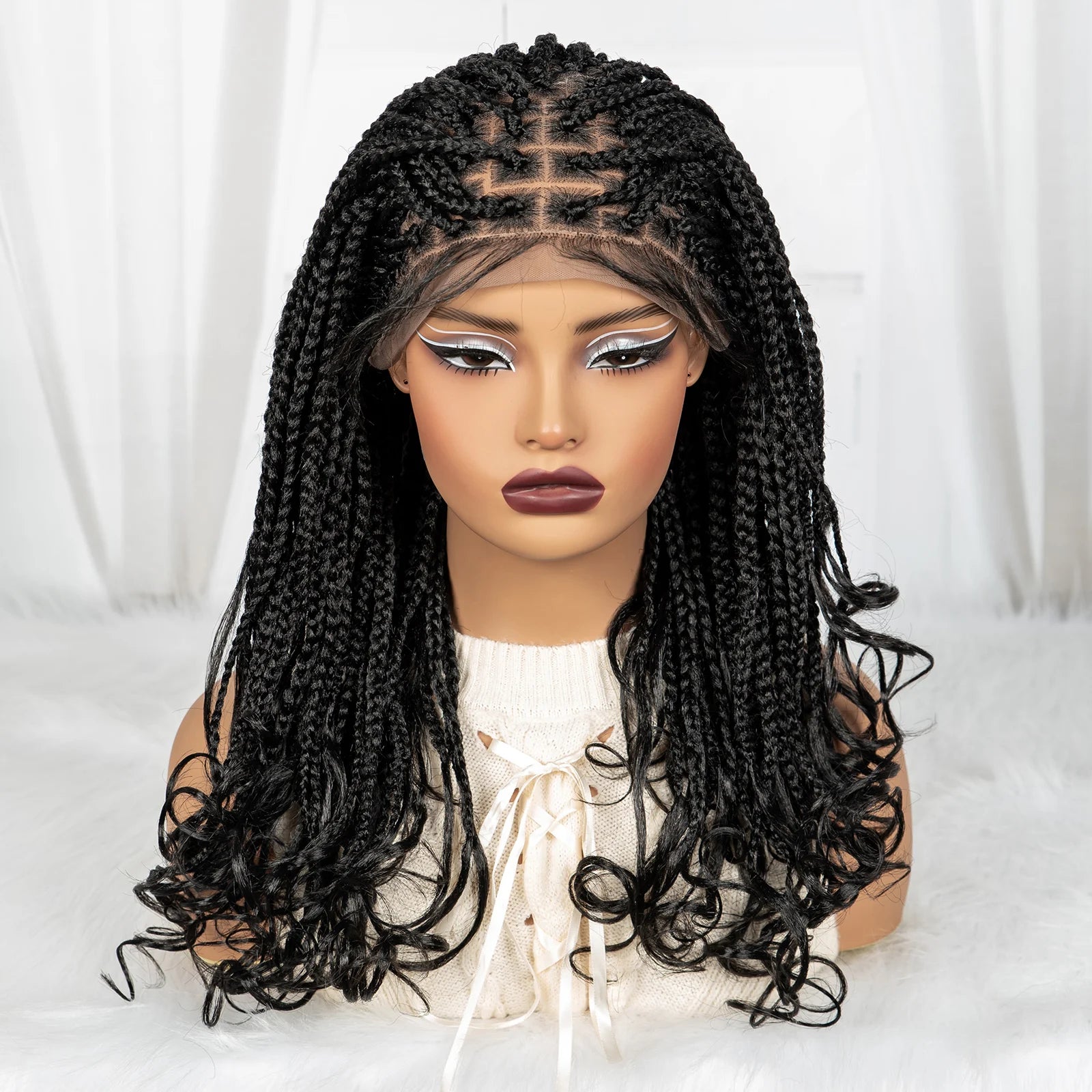 Burgundy Knotless Braids Wig with Curly Ends | 9x6 Lace Front | Blended Box Braids Luxegan