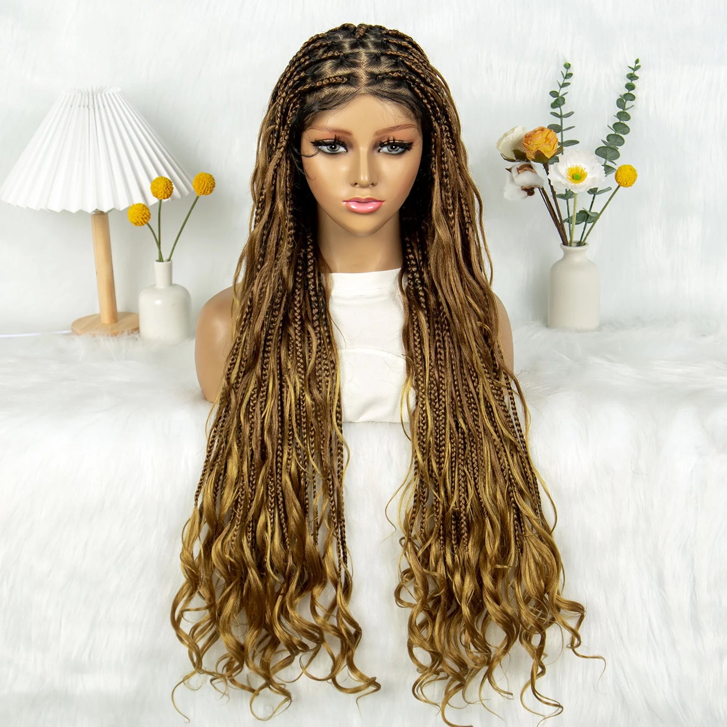 KIMA Twisted Boho Braided Wigs Curly Dreadlocks Full Lace Knotless Synthetic Box Braids Wig  Curly Wigs for Black Women