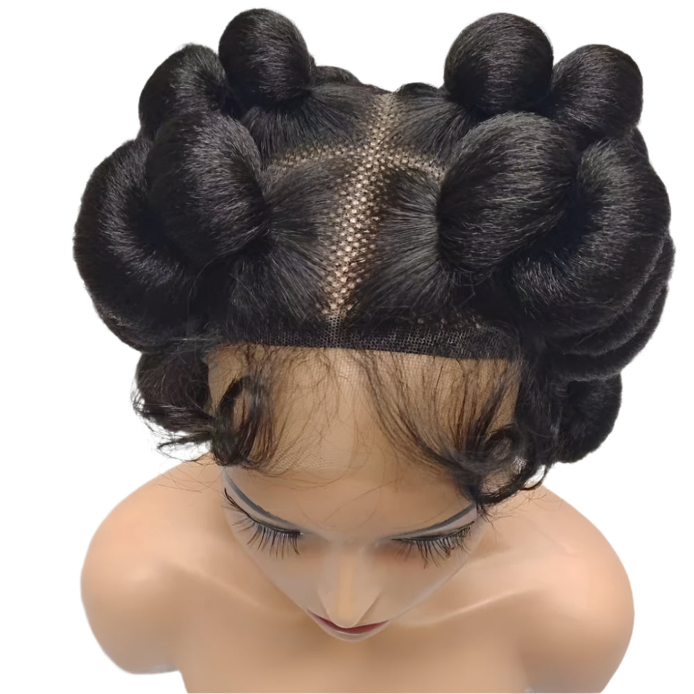 Short Cute Bantu Knotless Braids Wig | Transparent Full Lace | Handmade Luxegan