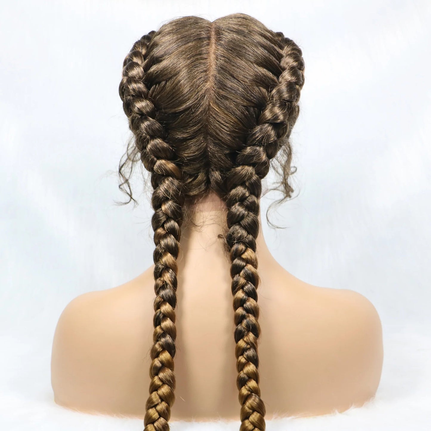 Handmade Double Dutch Cornrow Braided Wig | Natural Black Lace Front | Baby Hair | Kanekalon Synthetic Wig for Women Luxegan