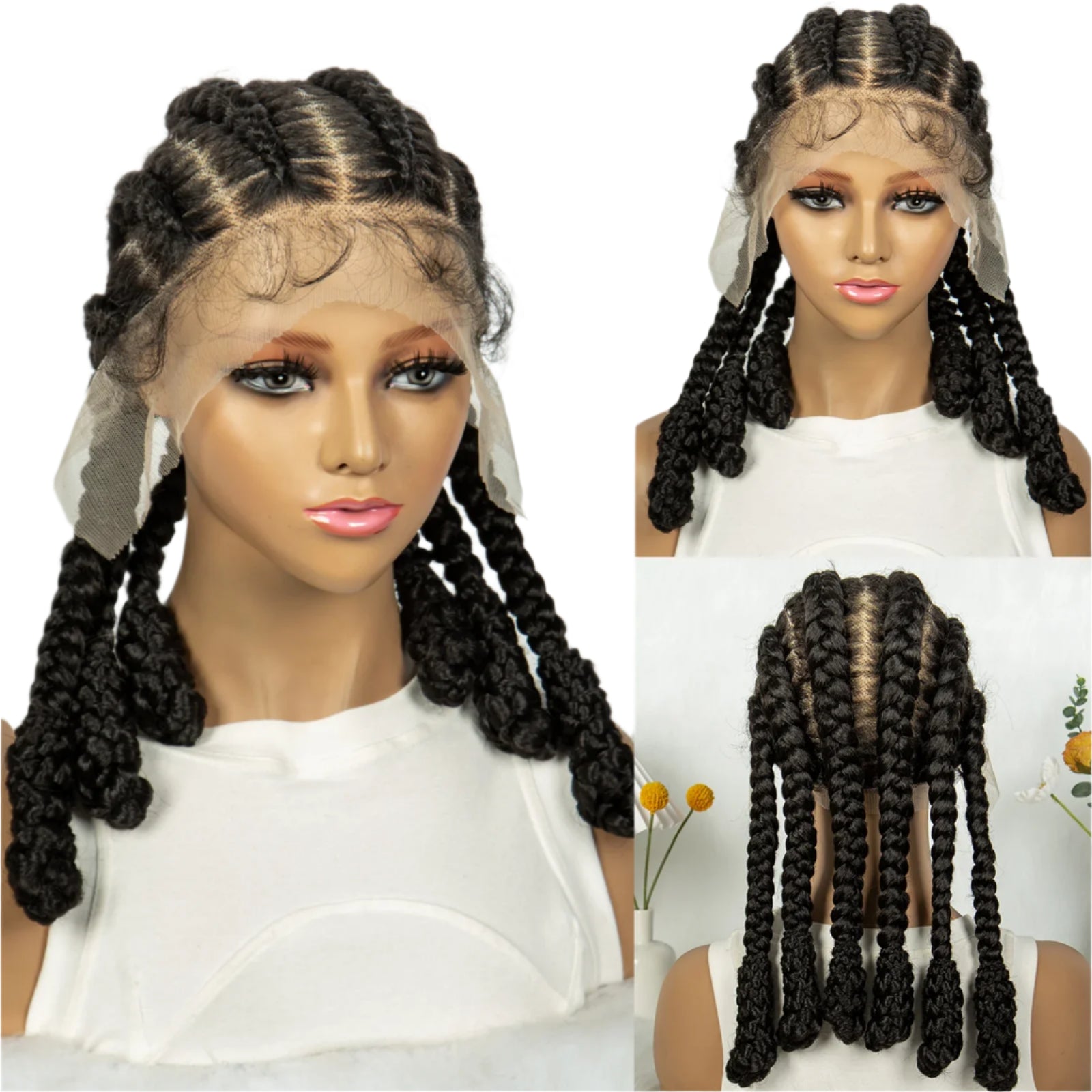 KIMA Cornrow Box Braided Full Lace Wig with Baby Hair | Synthetic Braids Wig for Africa Women & Men Luxegan