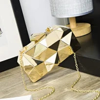Women's Geometric Mini Party Evening Purse | Vintage Gold Box Clutch Luxegan
