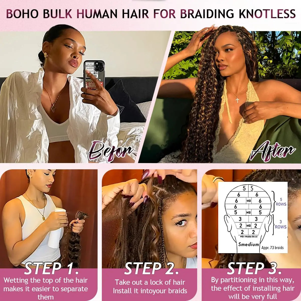 Brown Burmese Water Wave Braiding Hair | Sophisticated Knotless Pre-Separated Deep Curly Extensions | Elegant "100% Raw Virgin" Silhouette | "Dignified" Invisible Feather Crochet Human Hair for Radiant Versatile Styling Luxegan