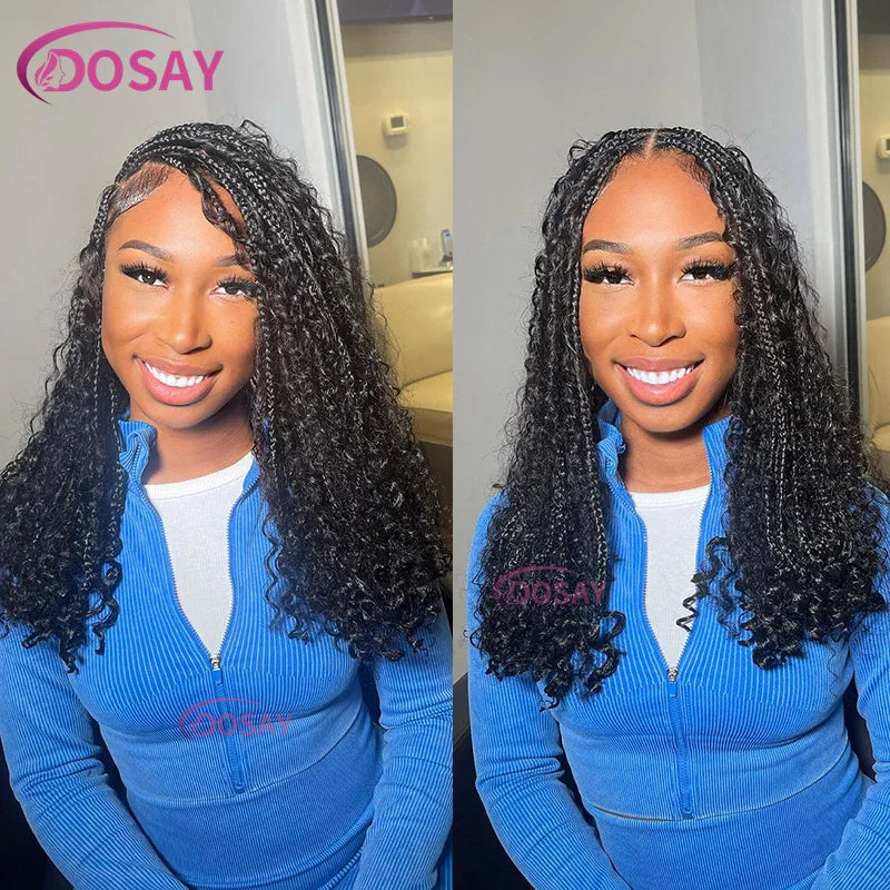 12" Curly Boho Braids Bob Wig | 360 Full Lace | Knotless Box Braids | Baby Hair Luxegan