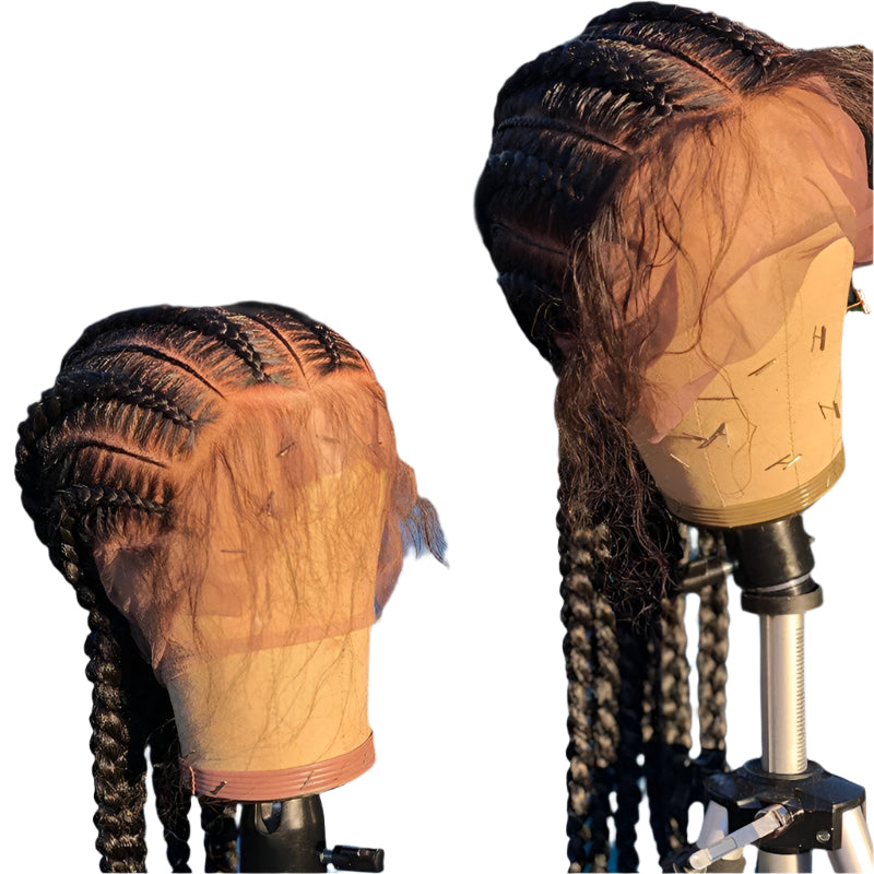 36" Cornrow Braided Full Lace Wig | Knotless Box Braids with Baby Hair | Synthetic Braided Lace Front Wig
