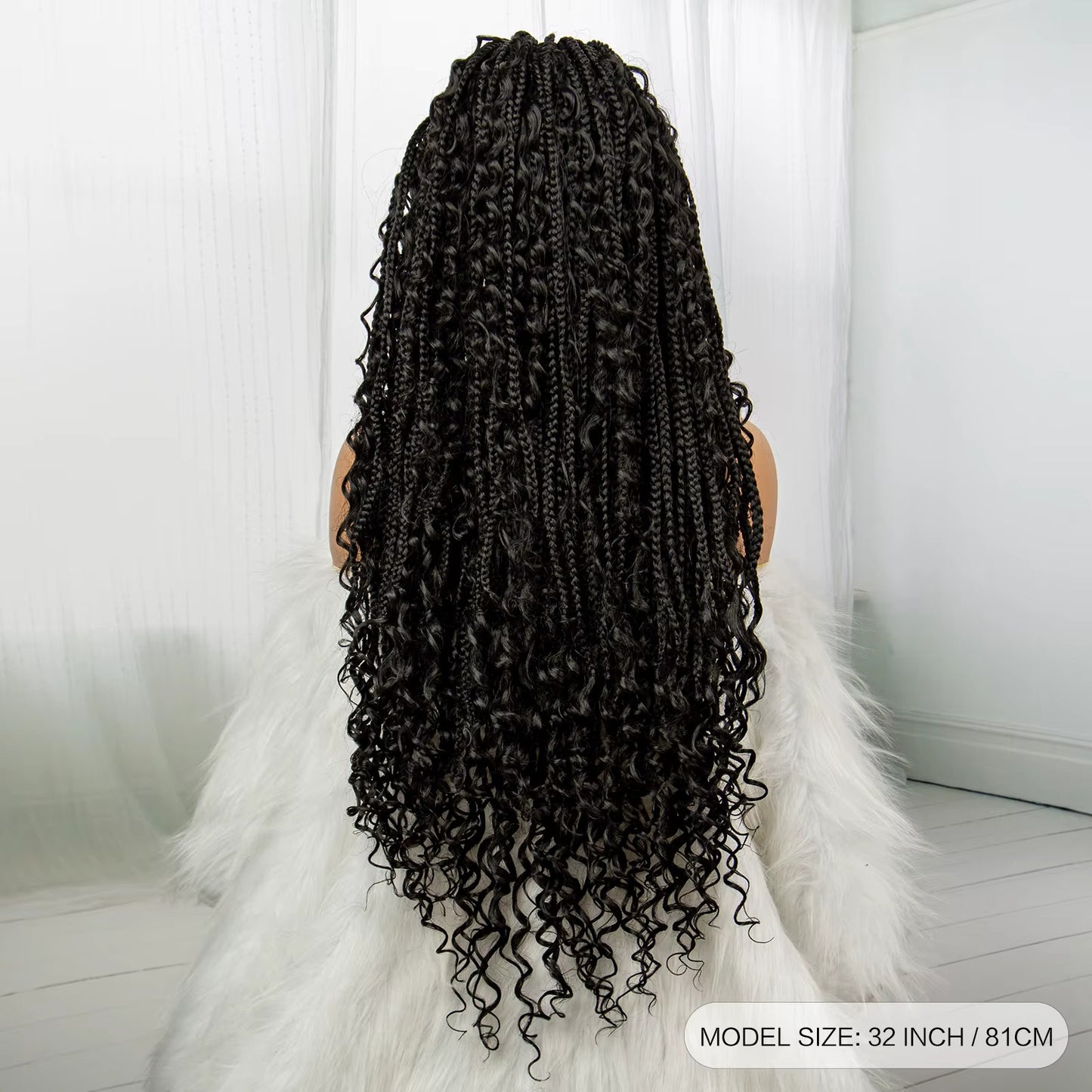 32" Boho Knotless Braided Wig | Bohemian Box Braids | Lace Front Wig with Baby Hair | Synthetic Hair - Luxegan