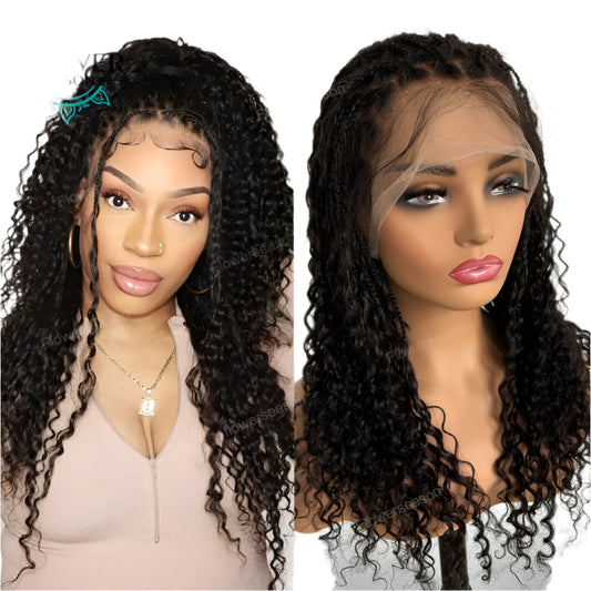 26" 300% Density Knotless Boho Box Braids Wig | Human Hair Curly Ends | Full Lace | Pre-Plucked