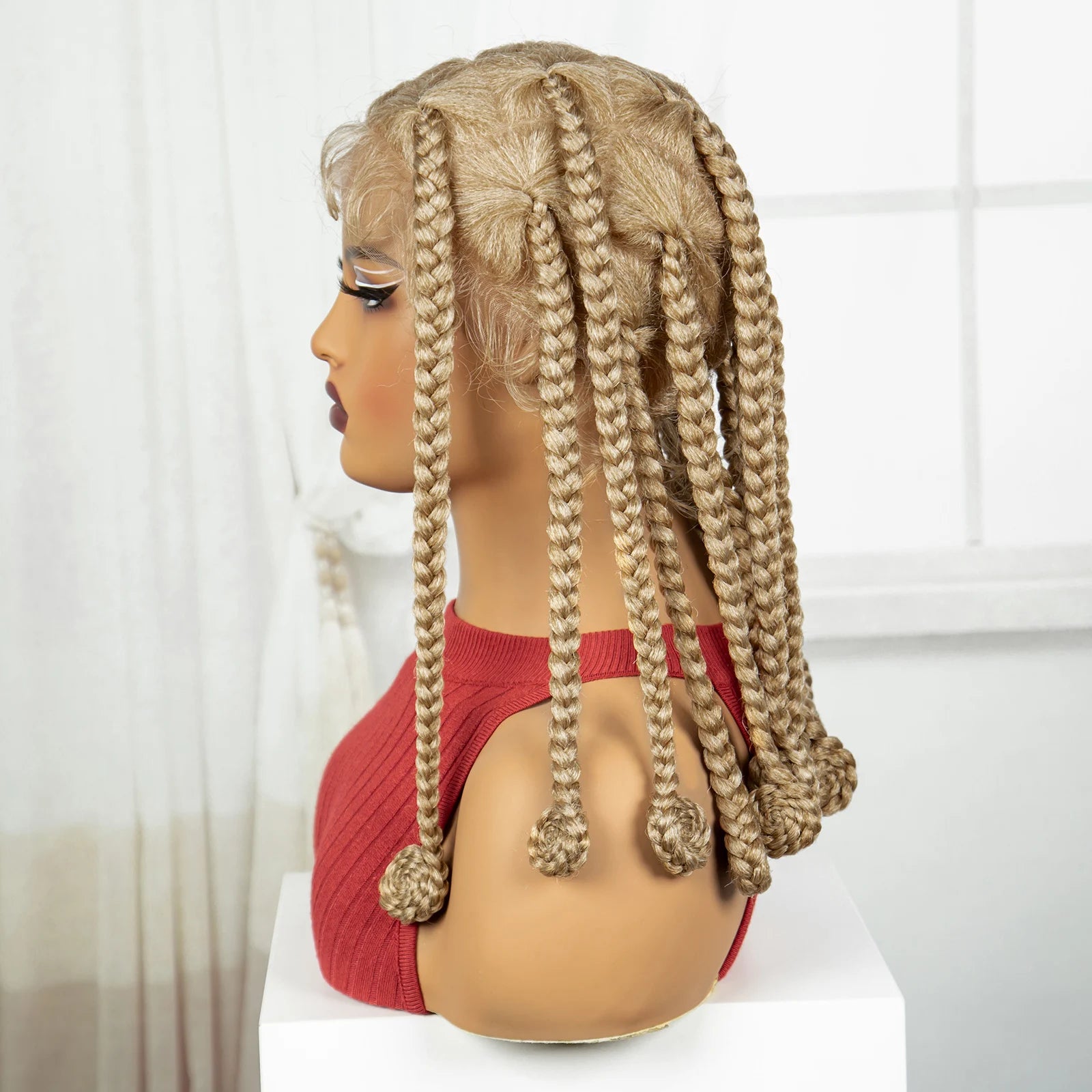 Blonde 12 Inch Synthetic Braided Wigs | Transparent Full Lace Bantu Knotless Box Braids with Baby Hair for Black Women Luxegan