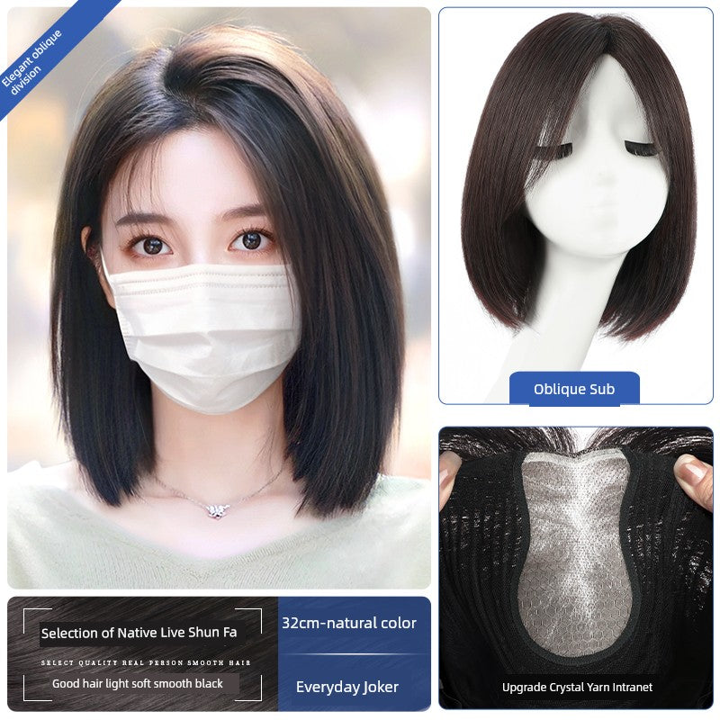 Natural Full-Head Human Hair Wig | Classy Collarbone Length Short Straight Wig with Oblique Bangs for Women (Sweet & Lovely, Elegant Style) Luxegan