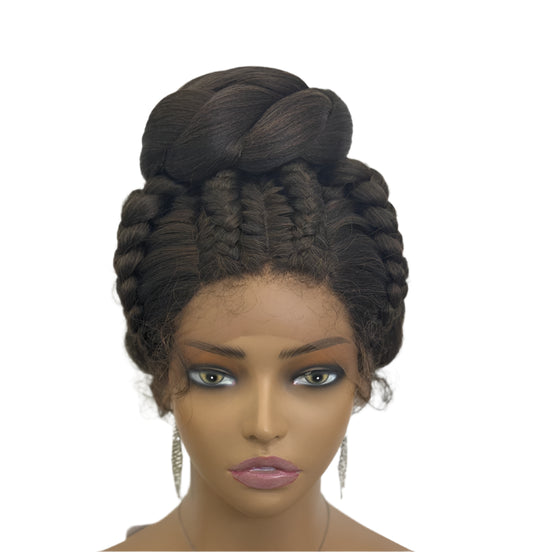 Bun Updo Braided Wig | Cornrow Accents | 1B/30 Ombre | Lace Front | Baby Hair | Synthetic Hair