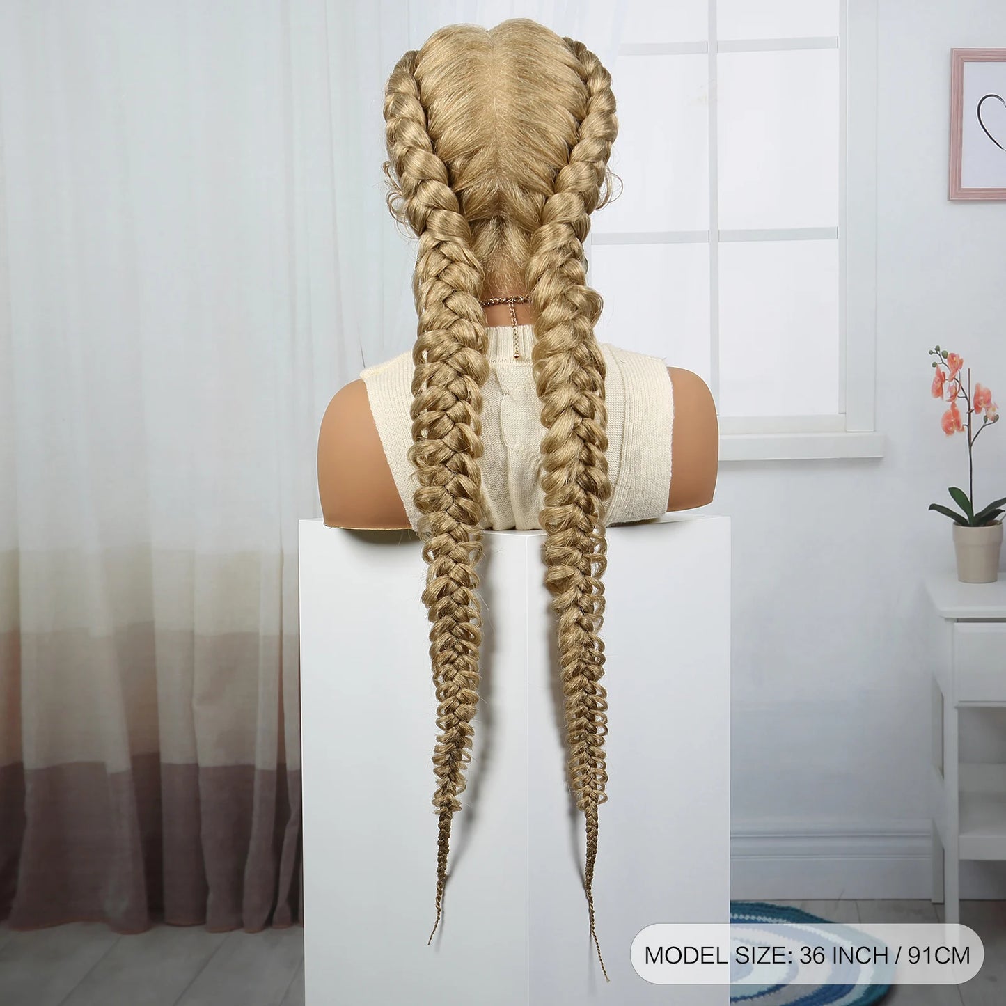 36" Burgundy Twist Cornrow Braids Wig | 99J | Lace Frontal | Baby Hair Luxegan