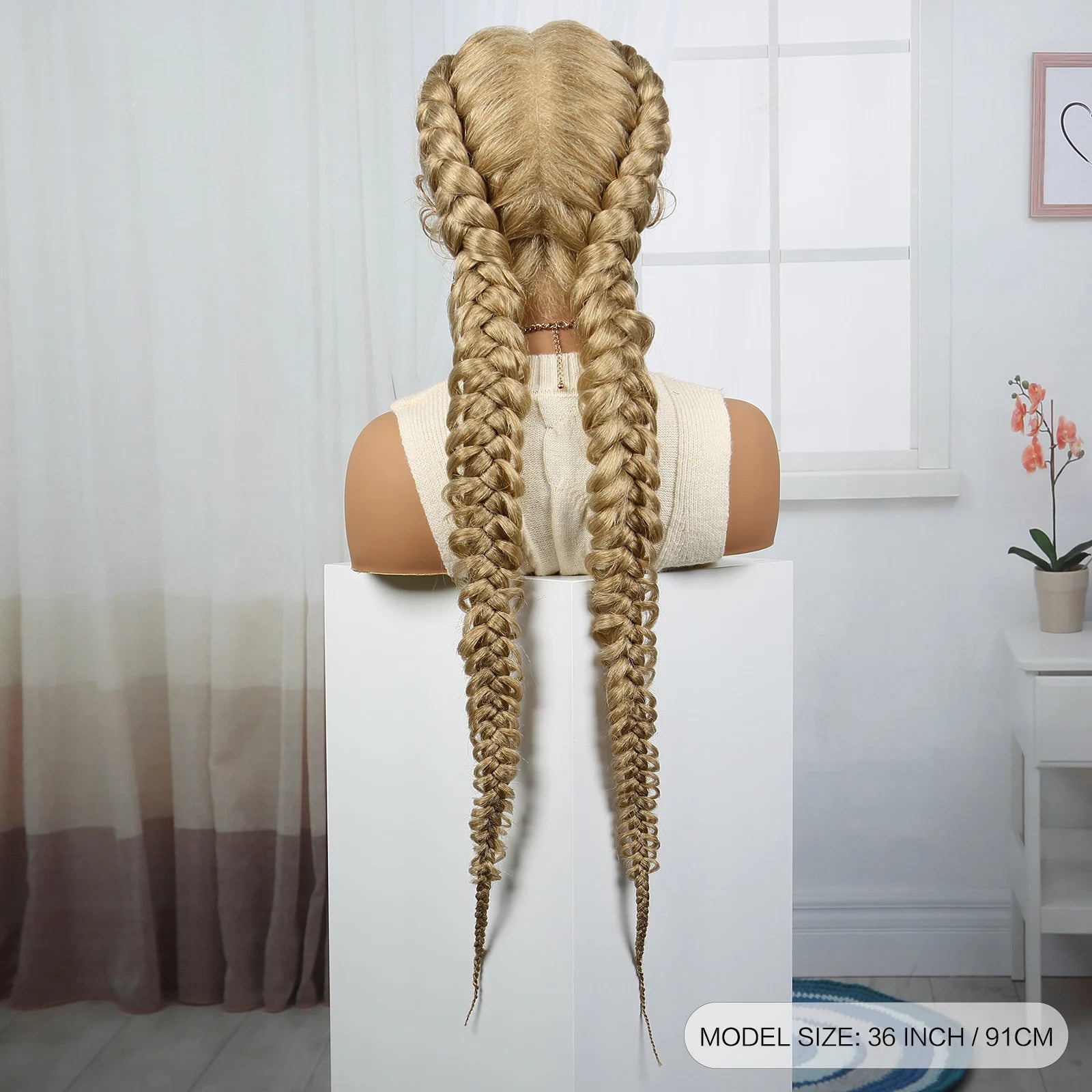 36" Burgundy Twist Cornrow Braids Wig | 99J | Lace Frontal | Baby Hair Luxegan