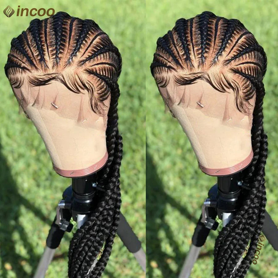 Synthetic Full Lace Cornrow Braided Wigs 36'' Lace Front Wig Jumbo Braids Wig For Black Afro Women Goddess Twists Box Braids Wig Luxegan