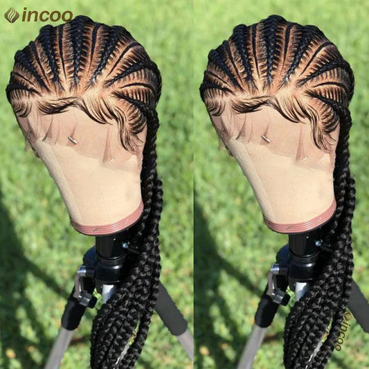 Synthetic Full Lace Cornrow Braided Wigs 36'' Lace Front Wig Jumbo Braids Wig For Black Afro Women Goddess Twists Box Braids Wig Luxegan