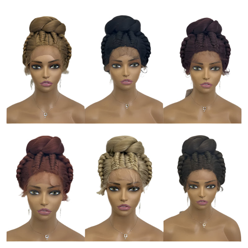 Bun Updo Braided Wig | Cornrow Accents | 1B/30 Ombre | Lace Front | Baby Hair | Synthetic Hair
