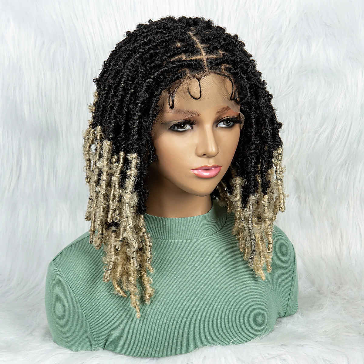KIMA Pelucas trenzadas sintéticas de 14 pulgadas Peluca frontal de encaje Pelucas trenzadas 9x6 Trenzas de caja sin nudos con pelo de bebé para mujeres negras