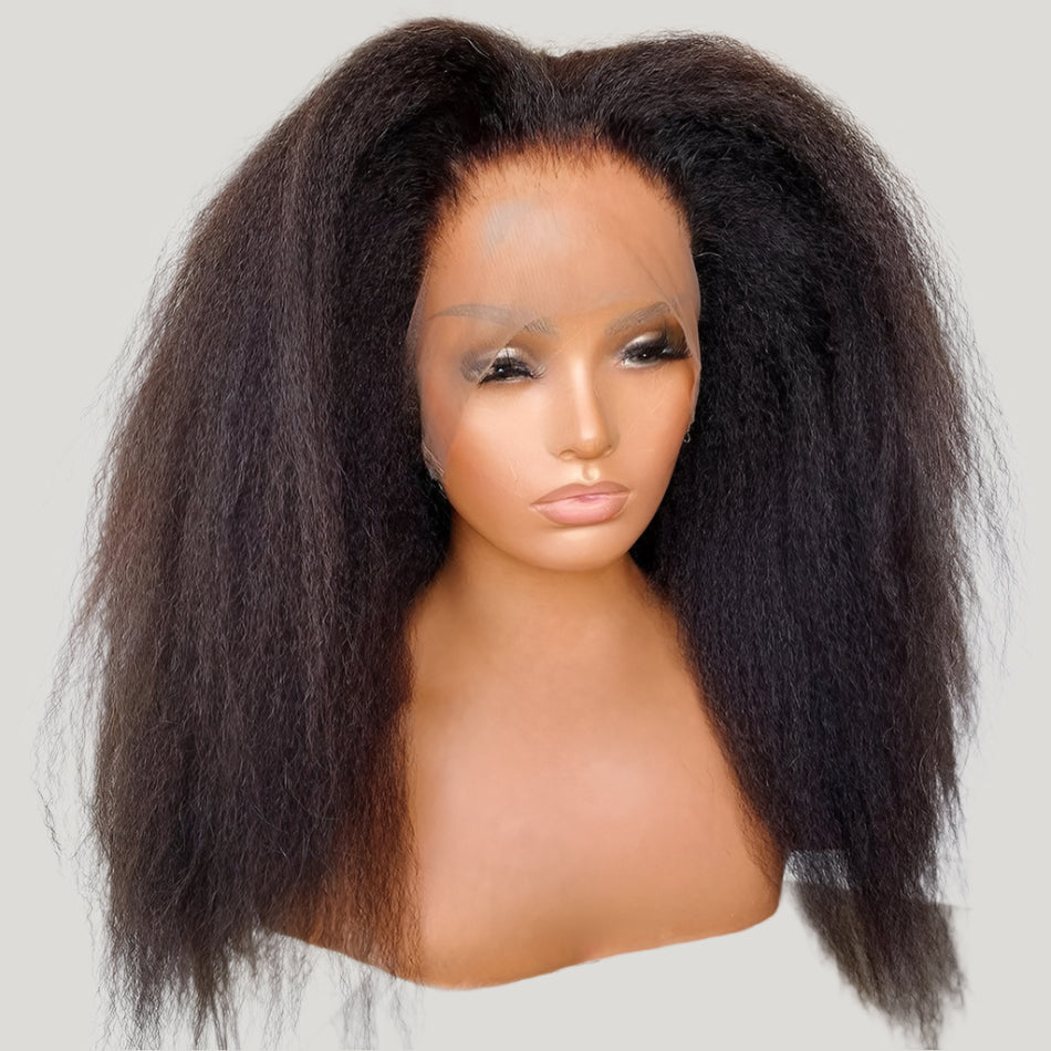 13x4 Kinky Straight Lace Front Wig | Glueless | Brazilian Virgin Hair | Pre-Plucked with Baby Hair