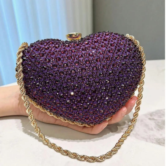 Luxury Diamond Inlay Heart-Shaped Clutch | Sparkling Crystal Wedding & Party Purse | High-End Rhinestone Evening Shoulder Bag | Designer Beaded Messenger Bag for Women Luxegan