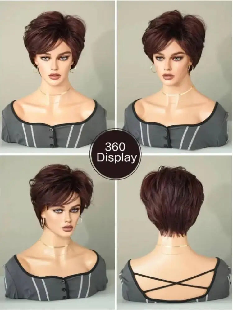 Deep Red Curly Pixie Wig with Bangs | Short Synthetic Heat-Resistant Daily Wig Luxegan