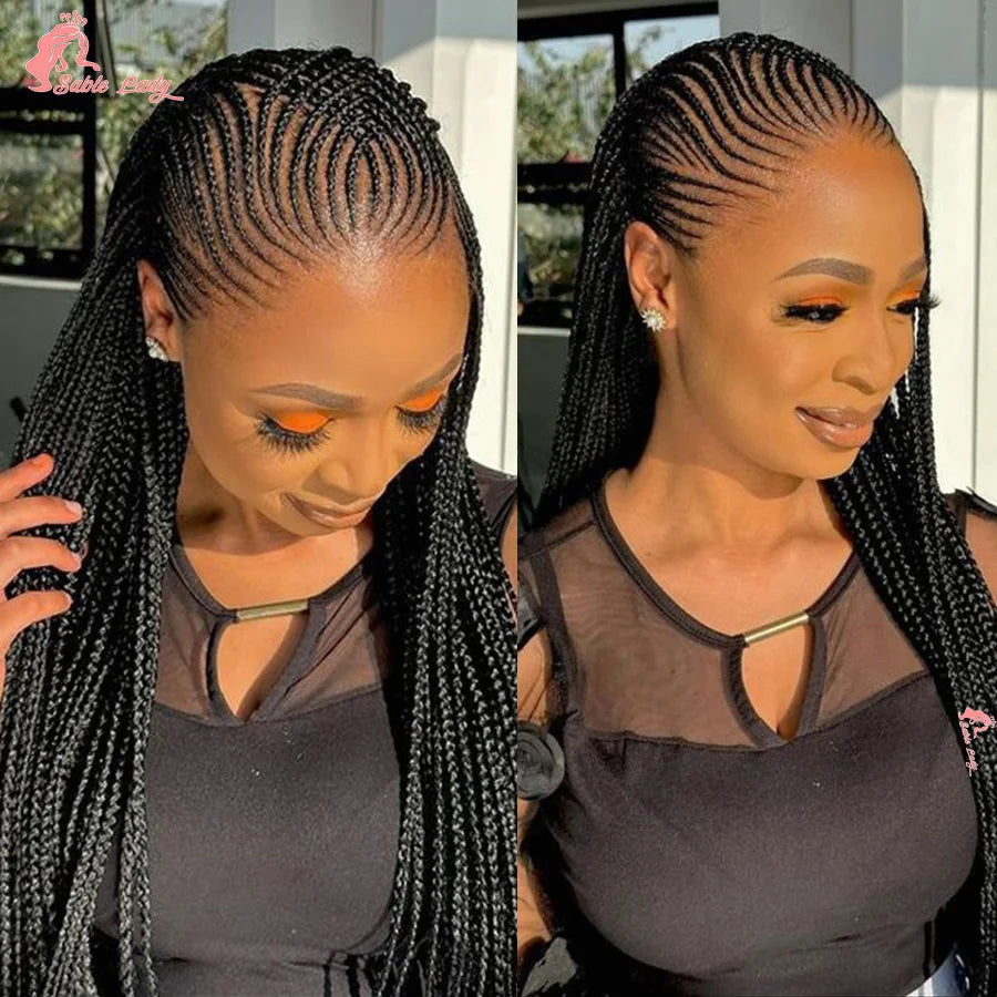 36" Knotless Box Braids Wig | Fulani Cornrows | 360 Full Lace | Baby Hair | Black Women Luxegan